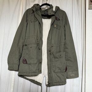 Ambiance L Green Utility Jacket with Sherpa Lining 100% Cotton Shell